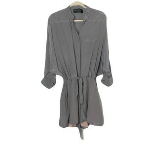 Antipodium London US 8 Gray 100% Silk Button Front Tie Waist Long Sleeve Romper